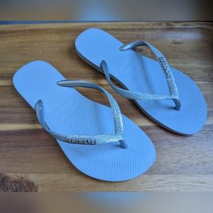 Havaianas Silver Glitter Flip Flops Size 9-10